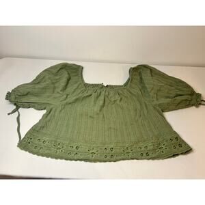 American Eagle Gauze Peasant Top Womens Medium Green Boho Eyelet Crop